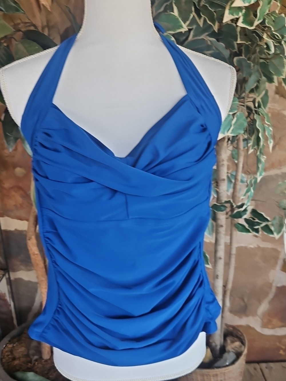 Ruched Halter Tankini Top And Bottom in Royal Blue